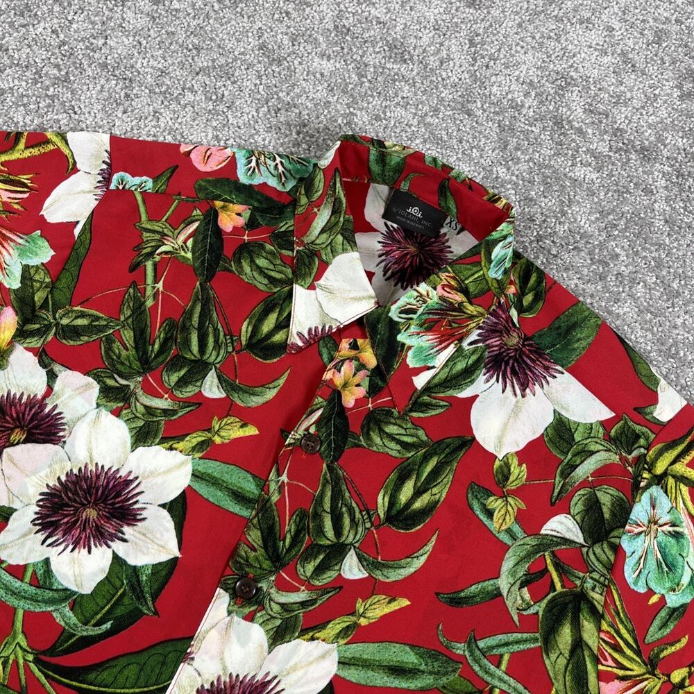 Ioi Iolani Hawaiian Shirt‎ Mens Extra Small Floral Tropical Red Made in Hawaii